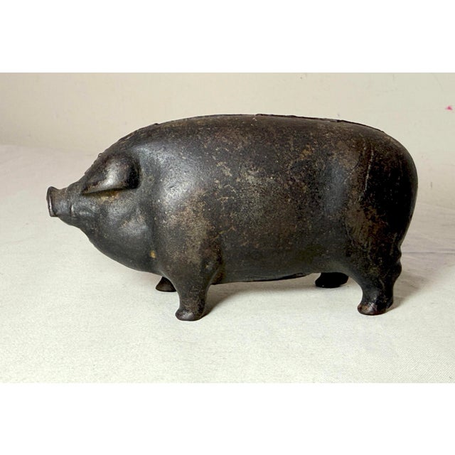 1920s Rare Antique 1920's Original Figural Cast Iron Heavy Pig Piggy Still Bank For Sale - Image 5 of 10