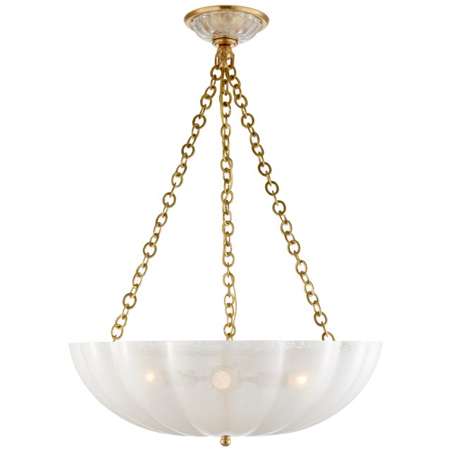 Rosehill Large Chandelier in Hand-Rubbed Antique Brass with Strie Glass Designer: AERIN Canopy: 5.75" Round Mounting:...