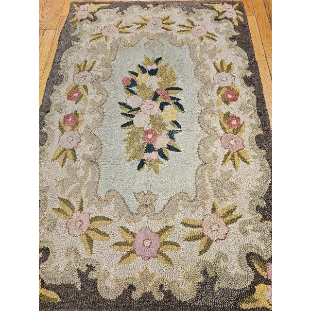 Textile Vintage American Hand Hooked Rug, Wool & Cotton, Floral Pattern, Folk Art, 4x6 For Sale - Image 7 of 15