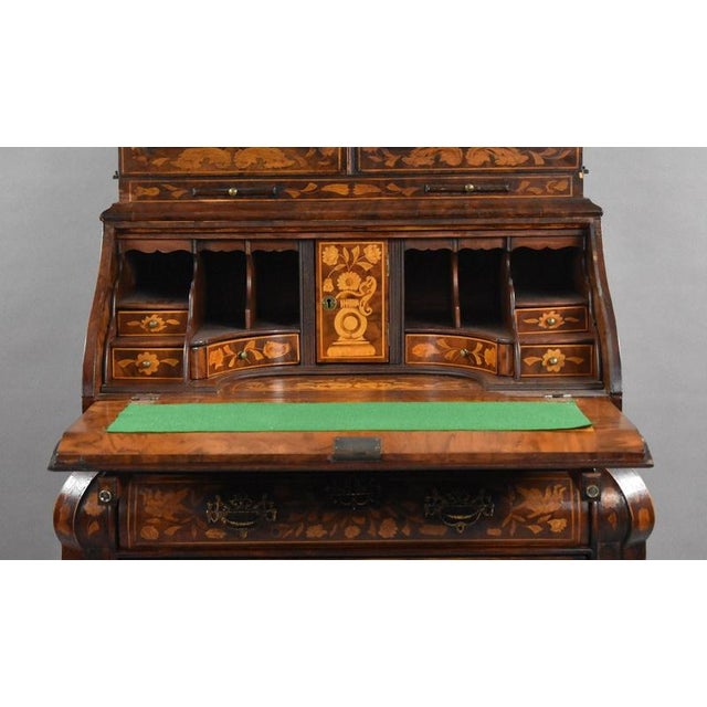 1920s Antique Dutch Marquetry Bureau Bookcase, 1920 For Sale - Image 5 of 14