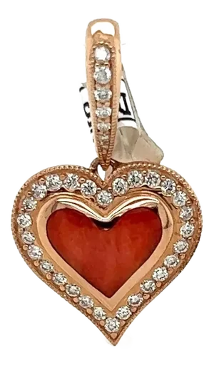 Kabana Diamond Red Spiny Oyster Gem 14k Rose Gold Heart Charm Pendant
