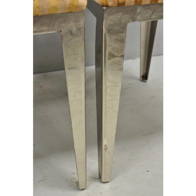 Vintage Postmodern Regency Style Brushed Steel Spade Back Dining Chairs Set of 4 For Sale In Philadelphia - Image 6 of 18