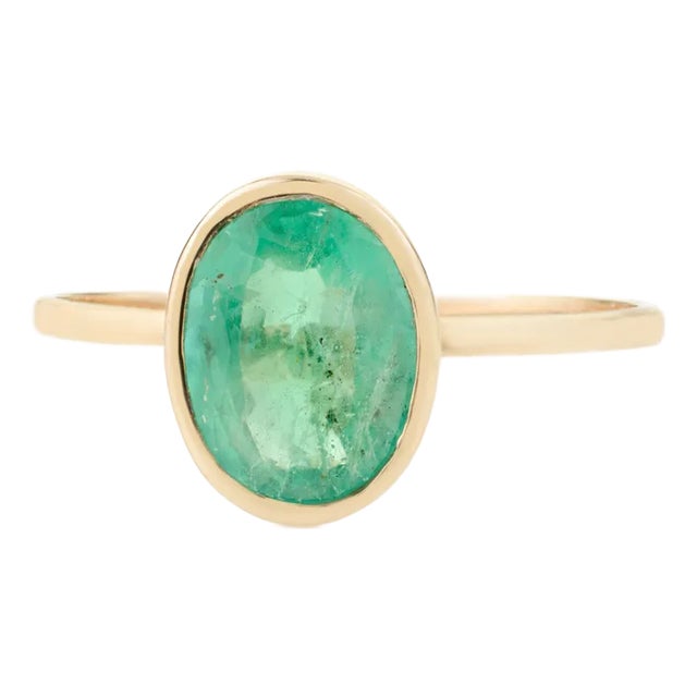 1 Carat Zambian Emerald Solitaire Unisex Ring in 14k Yellow Gold Size 5.5 For Sale