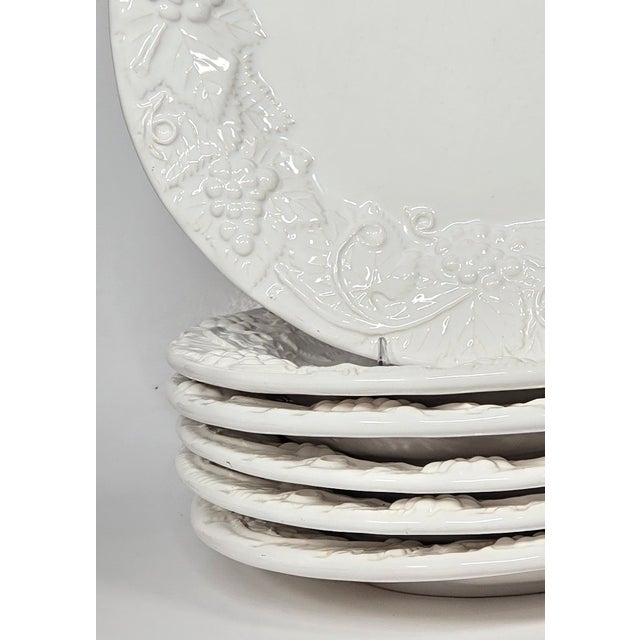 White Portugese White Sculpted Grapevine Plates- Set of Six For Sale - Image 8 of 14