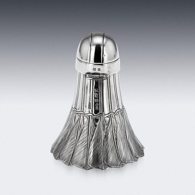 Vintage English Silver Novelty Shuttlecock Inkwell, 1928 For Sale - Image 4 of 16