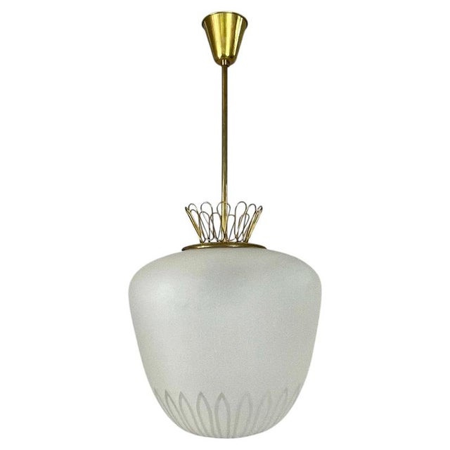 Frosted Glass and Brass Pendant by Hans Bergström for Asea, Sweden 1950s For Sale - Image 18 of 18