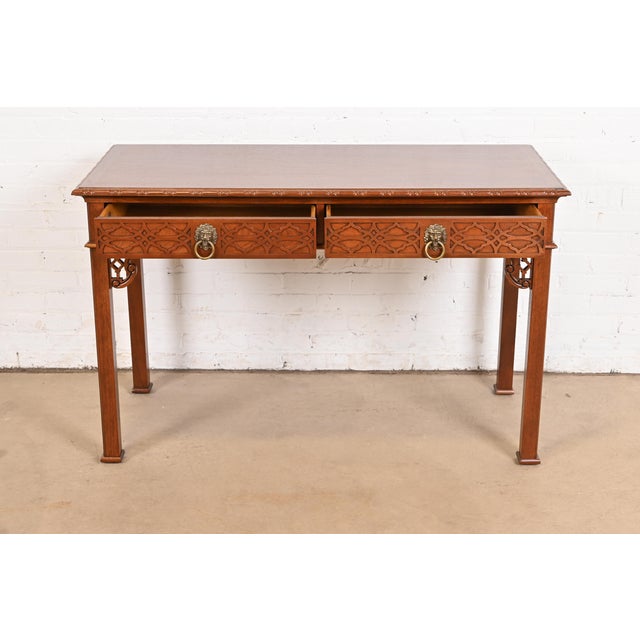 Late 20th Century Late 20th Century Baker Furniture Historic Charleston Georgian Carved Mahogany Writing Desk or Console Table For Sale - Image 5 of 12