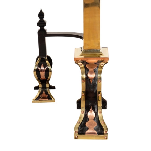 Arts & Crafts Brass, Iron and Copper Andirons - A Pair For Sale In Boston - Image 6 of 13