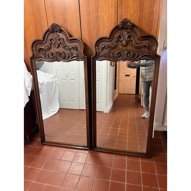 Pair of Elaborately Carved Wooden Mirrors For Sale - Image 4 of 15