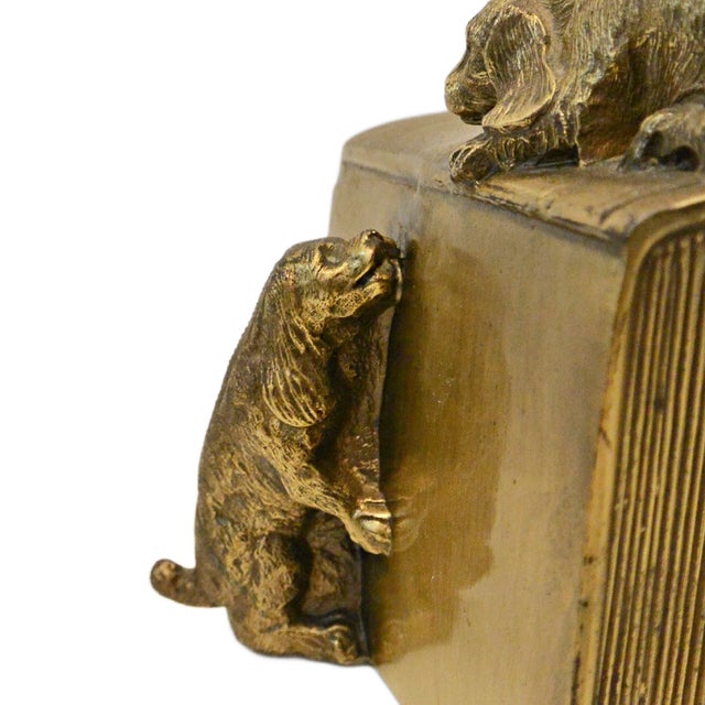 Metal Vintage Brass Pm Craftsman Cocker Spaniel Dogs Bookends C. 1930 For Sale - Image 7 of 9