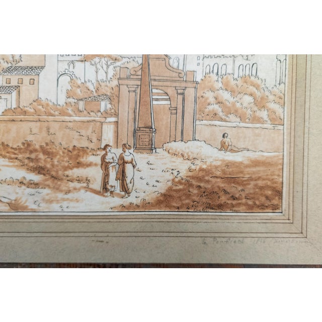 Early 19th Century 19th Century Italian Old Master Pen and Ink Drawing With Sepia Wash, Signed Illegibly For Sale - Image 5 of 10