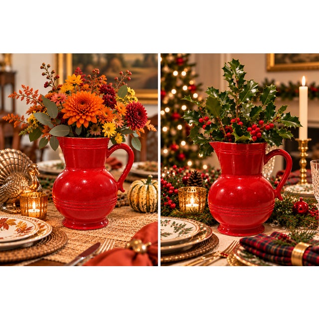 Ready for your holiday table and decor: a wonderfully sculptural vintage ceramic pitcher by renowned French pottery maker...