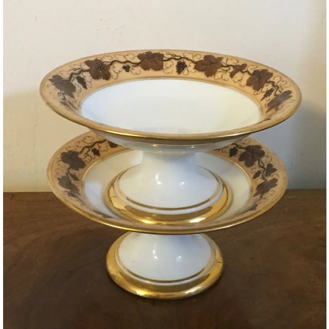 1825 Porcelain Compotes in the Vintage Pattern by Pochet-Deroche - A Pair For Sale - Image 10 of 13