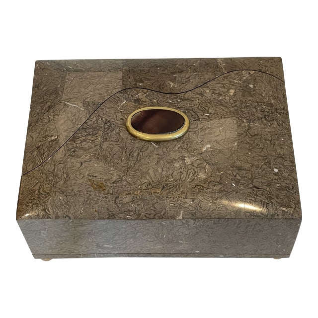 Maitland Smith Stone and Gemstone Decorative Box W Drawer For Sale