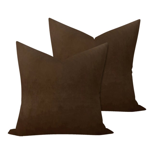 Velvet in Sable Brown Pillows - A Pair For Sale