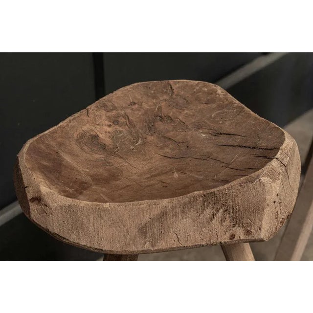 Beige Primitive Elm Milking Stool, 19th Century For Sale - Image 8 of 9