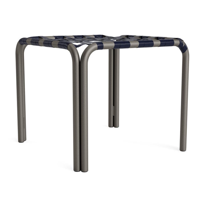 Not Yet Made - Made To Order Brown Jordan Kantan Aluminum Stacking Stool/Occasional Table, Vinyl Lace, Mica frame with Marine fabric For Sale - Image 5 of 11