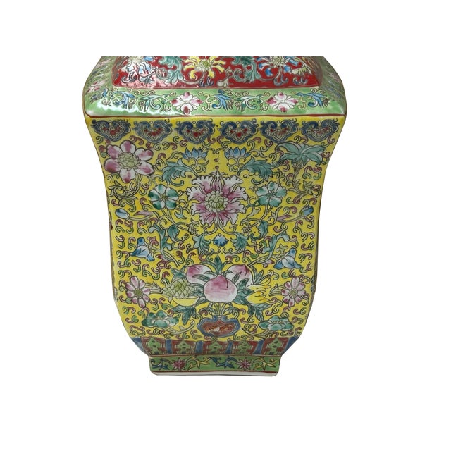 Chinese Yellow Base Canton Famille Mille Fleurs Porcelain Vase For Sale - Image 11 of 14