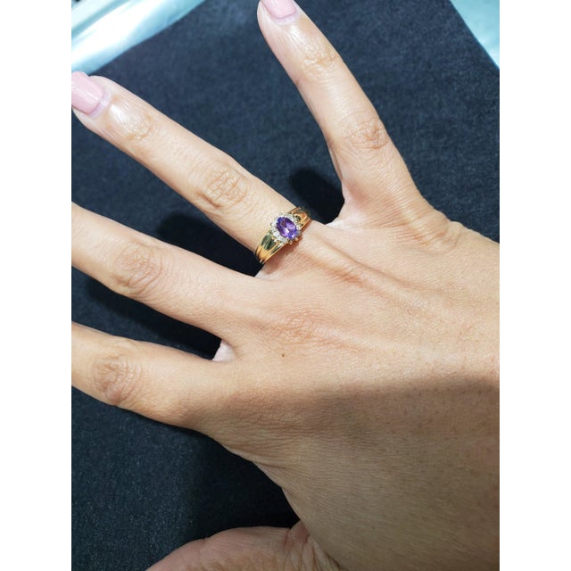 ♥ Product Summary ♥ Main Stone: Amethyst & Diamond Band Material: 14k Yellow Gold