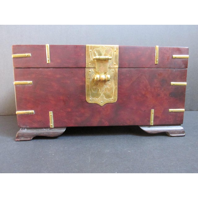 Late 20th Century Chinese Burlwood Keepsake Box With Brass Fittings and