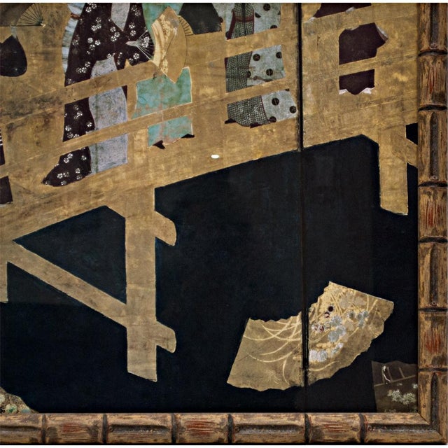 Mid 20th Century 20th Century Poster of the Edo Era Japanese Byobu Screen (Fragment) in Bamboo Style Wood Frame For Sale - Image 5 of 7
