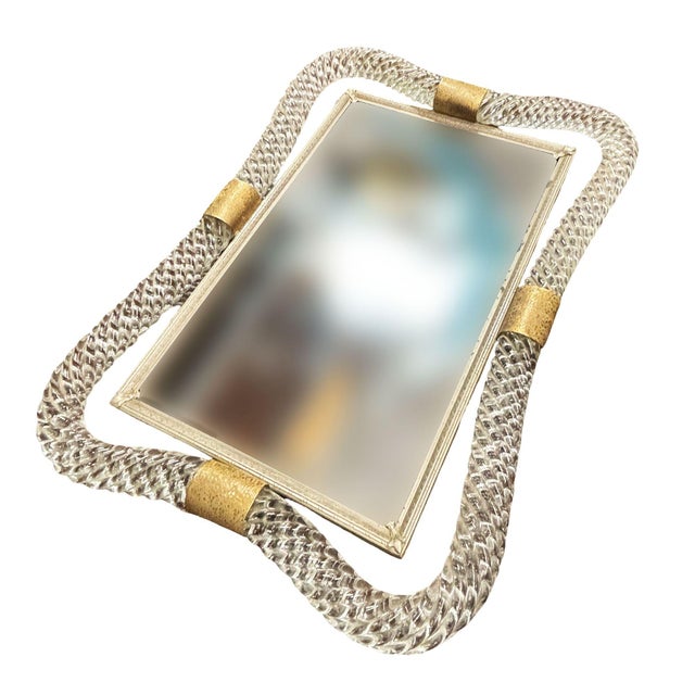 Hollywood Regency Mid 20th Century Barovier Blown Art Glass Mirrored Vanity Tray W/ Gold-Tone Accents For Sale - Image 3 of 8