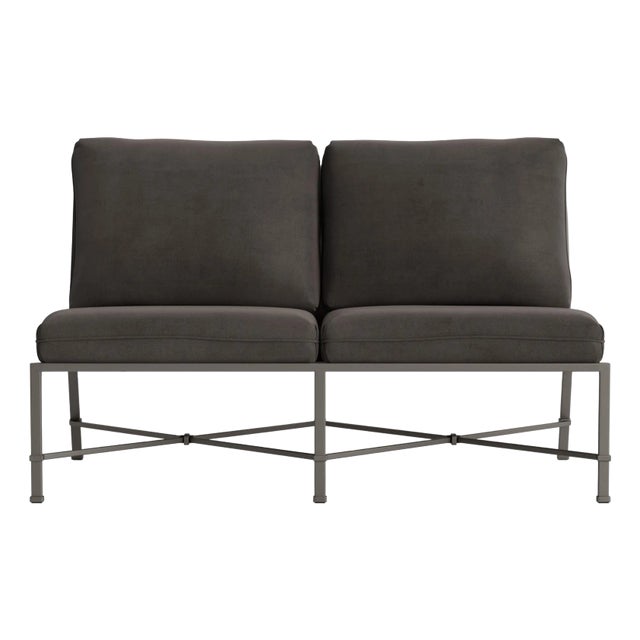 Brown Jordan Venetian Armless Loveseat, Mica frame with Fusion Charcoal fabric For Sale