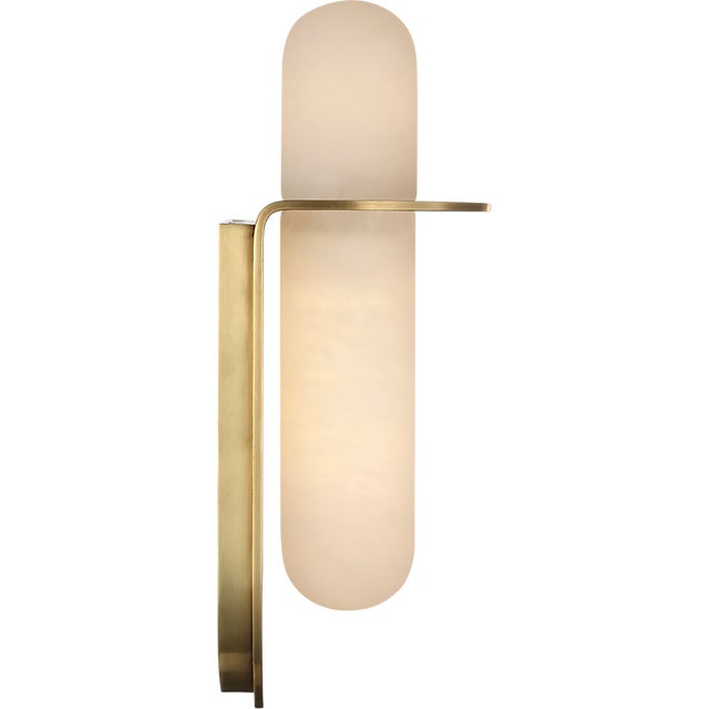 2020s Kelly Wearstler for Visual Comfort Signature Fosse 11" Invertable Offset Oval Sconce in Antique-Burnished Brass with Alabaster For Sale - Image 5 of 13