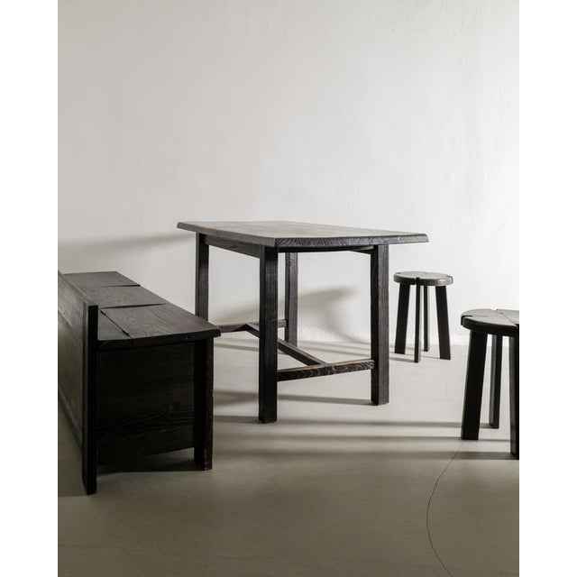 Mid-Century Modern French Wooden Cabin Dining Set in Dark Stained Oak, 1950s, Set of 4 For Sale - Image 3 of 13