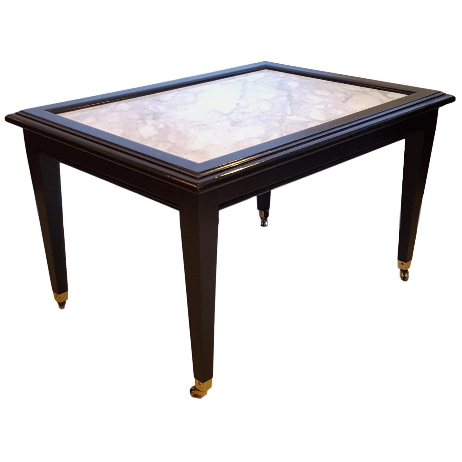 Ebonized Marble Top Coffee Table Cocktail Table On Wheels Manner Of Jansen Chairish