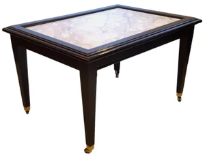 Ebonized Marble Top Coffee Table / Cocktail Table on Wheels Manner of Jansen