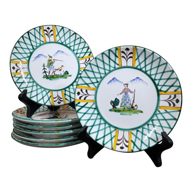 Vintage Gmundner Keramik “Hunter’s Delight” Coupe Dessert Plates- Set of 7 For Sale