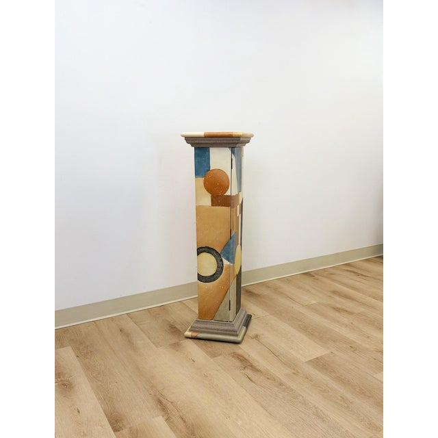 Vintage Postmodern Art Deco Hand Painted Pedestal Hidden Storage Cubist Column For Sale In Tampa - Image 6 of 9