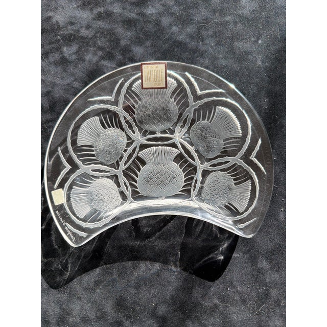 Glass 1950s "Lalique France Cristal Chardon Thistle Plates Set of 7 – 6 W/ Original Labels" For Sale - Image 7 of 7