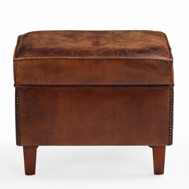 Brown Late 20th Century Dutch Art Deco Style Leather Club Chair With Matching Ottoman For Sale - Image 8 of 8