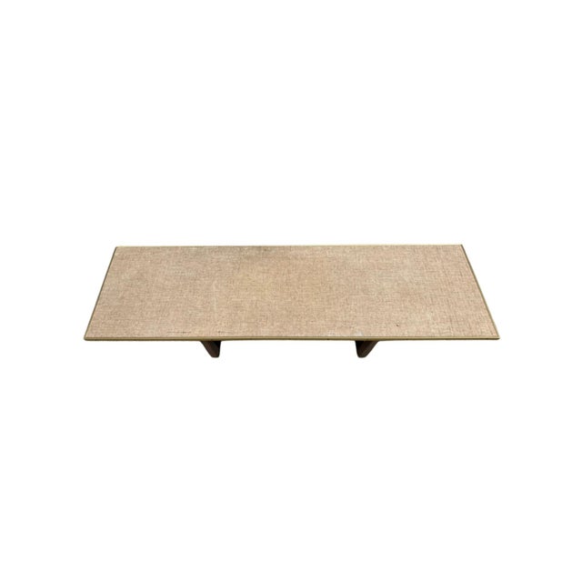 Beige 1970s Coffee Table With Brass-Rimmed Raffia Top and Walnut Base For Sale - Image 8 of 11