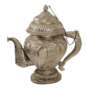 Tibetan Asian Indian Repousse Chased Silver Alloy Ewer