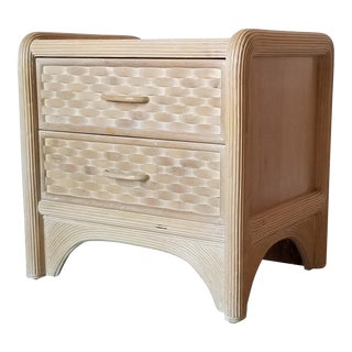Vintage Rattan Nightstand With Woven Pattern Drawers For Sale