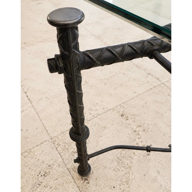 1970s Ilana Goor Style Brutalist Iron Rebar Dining Table With 3/4” Gemstone Edge Glass Top For Sale - Image 10 of 11