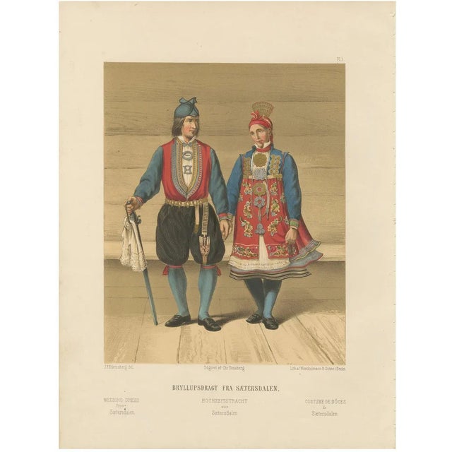 Saetersdalen Couple in Wedding Dress, 1800s, Paper For Sale