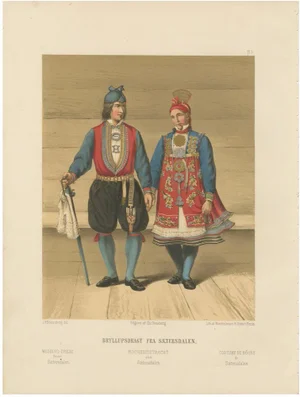 Saetersdalen Couple in Wedding Dress, 1800s, Paper