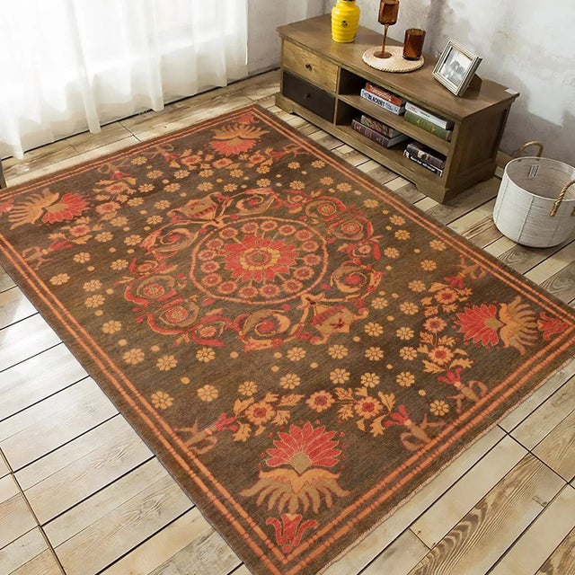Shabby Chic 1970s Vintage Tribal Low Pile Green/Green Wool Rug - 6'3" X 8'3" For Sale - Image 3 of 10