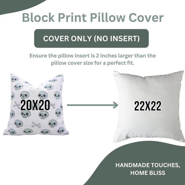 Fabdivine Spooky Skeleton Block Print Pillow Cover Handmade Halloween Cushion for Sofa, Bed & Living Room Size-14x36 For Sale - Image 6 of 6