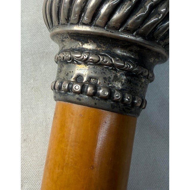 Silver Antique 19th Century Monogrammed Sterling Silver Malacca Wood Walking Stick Cane For Sale - Image 8 of 11