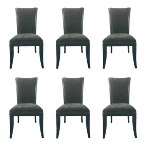 Modern Black Velvet and Silver Croc Dining Chairs Set of 6