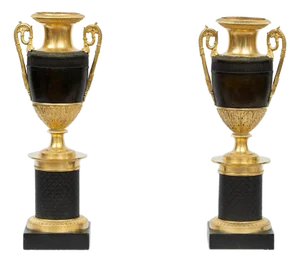 Antique Charles X Cassolettes or Vases in Gilded and Patinated Bronze, France, Early 19th Century, Set of 2