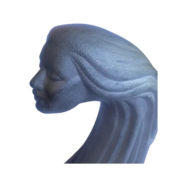 Circa 1980 Vintage Woman of the Wind Ceramic Sculpture in Metallic Silver For Sale - Image 9 of 11