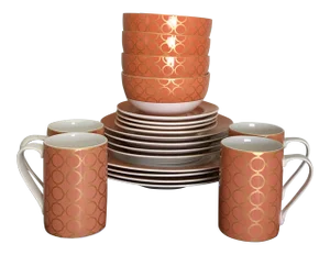 Gilt Coral Chain Design Mid Century Modern Full China Set With - Service for 4, Total 24 Pieces