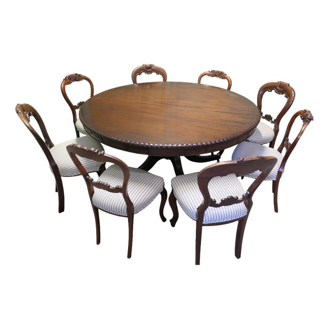 Large Centre Dining Table and Chairs, 1900s, Set of 9 For Sale