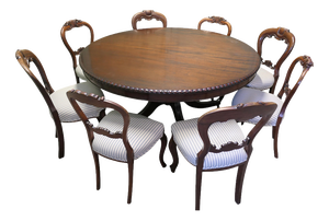 Large Centre Dining Table and Chairs, 1900s, Set of 9